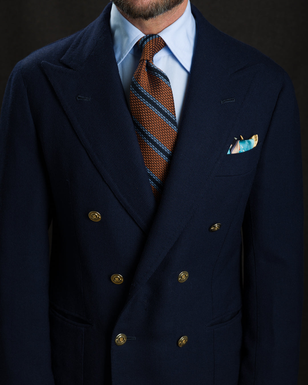 Striped Grossa Grenadine Silk Tie - Rust / Sky / Navy