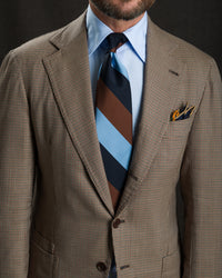 Japanese Repp Stripe Silk Tie - Navy / Brown / Sky