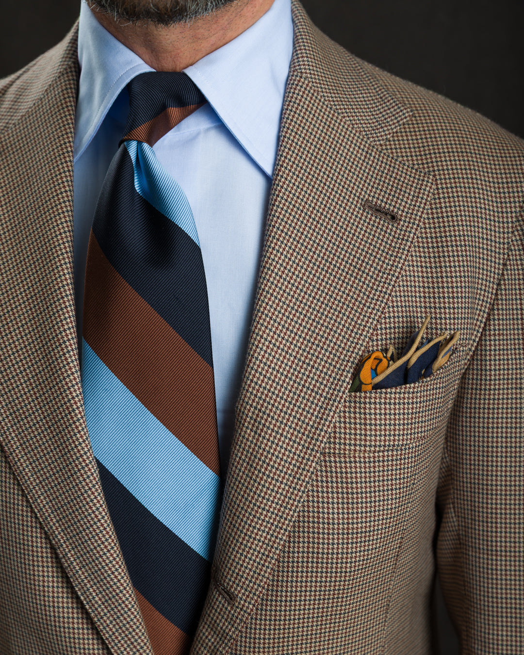Samurai Motif Wool / Silk Pocket Square - Navy - 40x40cm