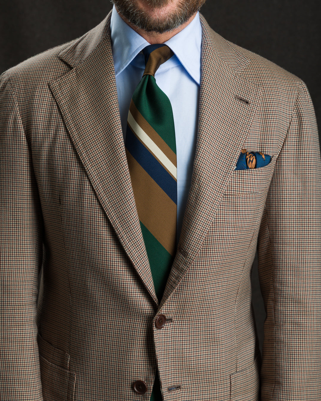 Japanese Repp Stripe Silk Tie - Navy / Forest / Brown / Cream