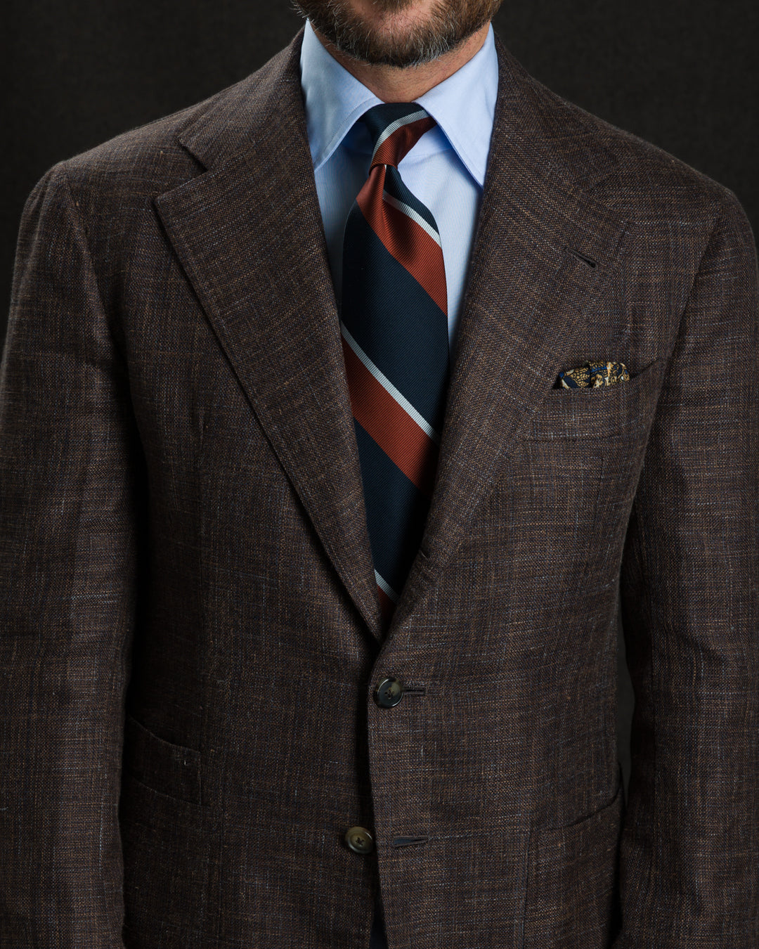 Japanese Repp Stripe Silk Tie - Navy / Rust / Sky