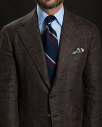 Japanese Repp Stripe Silk Tie - Navy / Eggplant / Sky