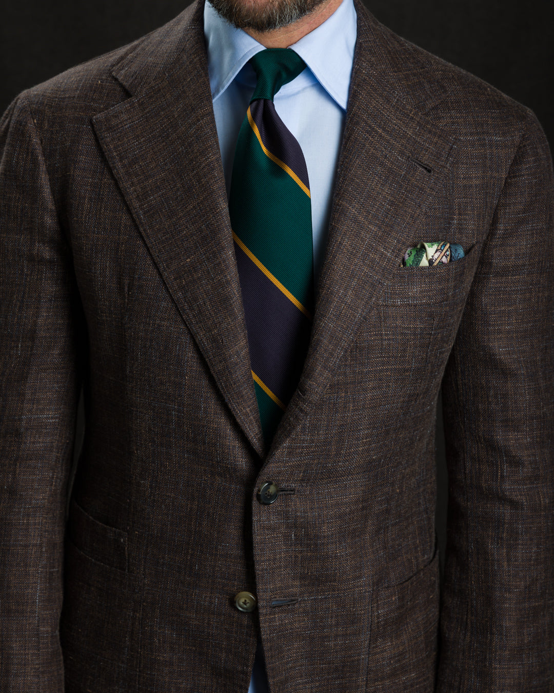 Japanese Repp Stripe Silk Tie - Forest / Eggplant