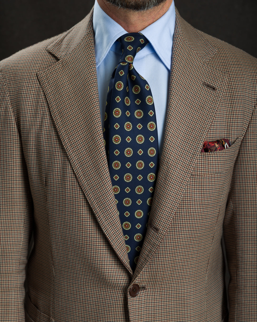 Floral Printed Silk Tie - Navy - Hand-Rolled