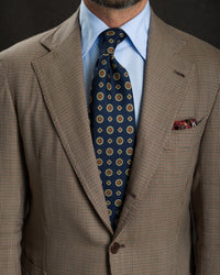 Floral Printed Silk Tie - Navy - Hand-Rolled