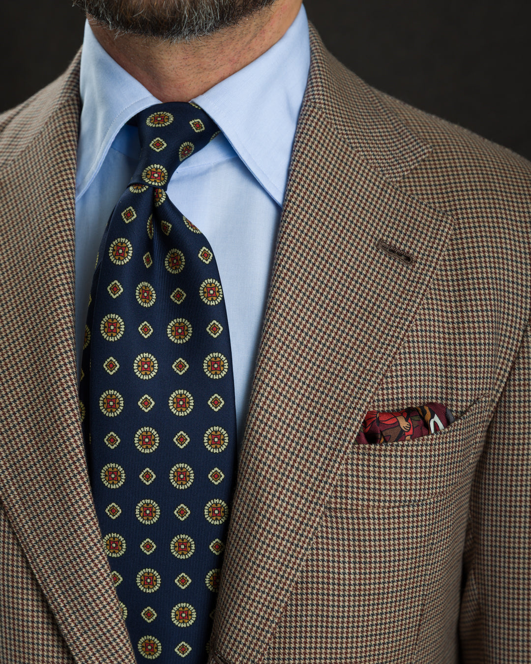 Animal Motif Silk Pocket Square - Burgundy - 40x40cm