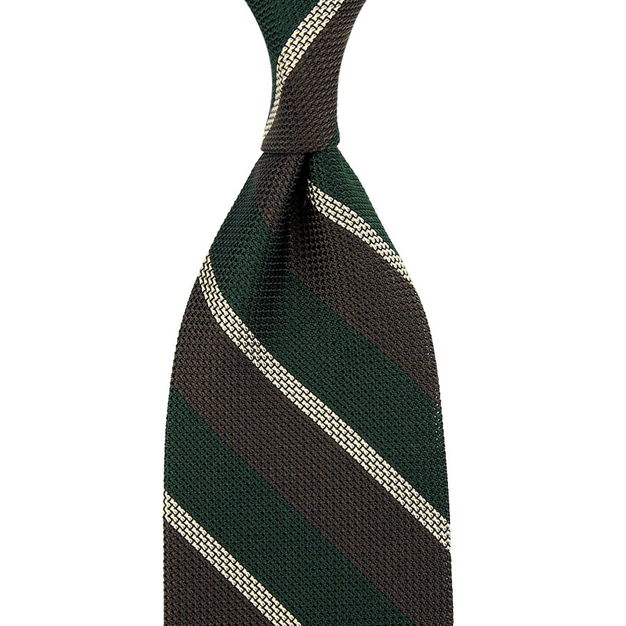 Striped Grenadine / Garza Piccola Silk Tie - Forest / Brown / Ivory