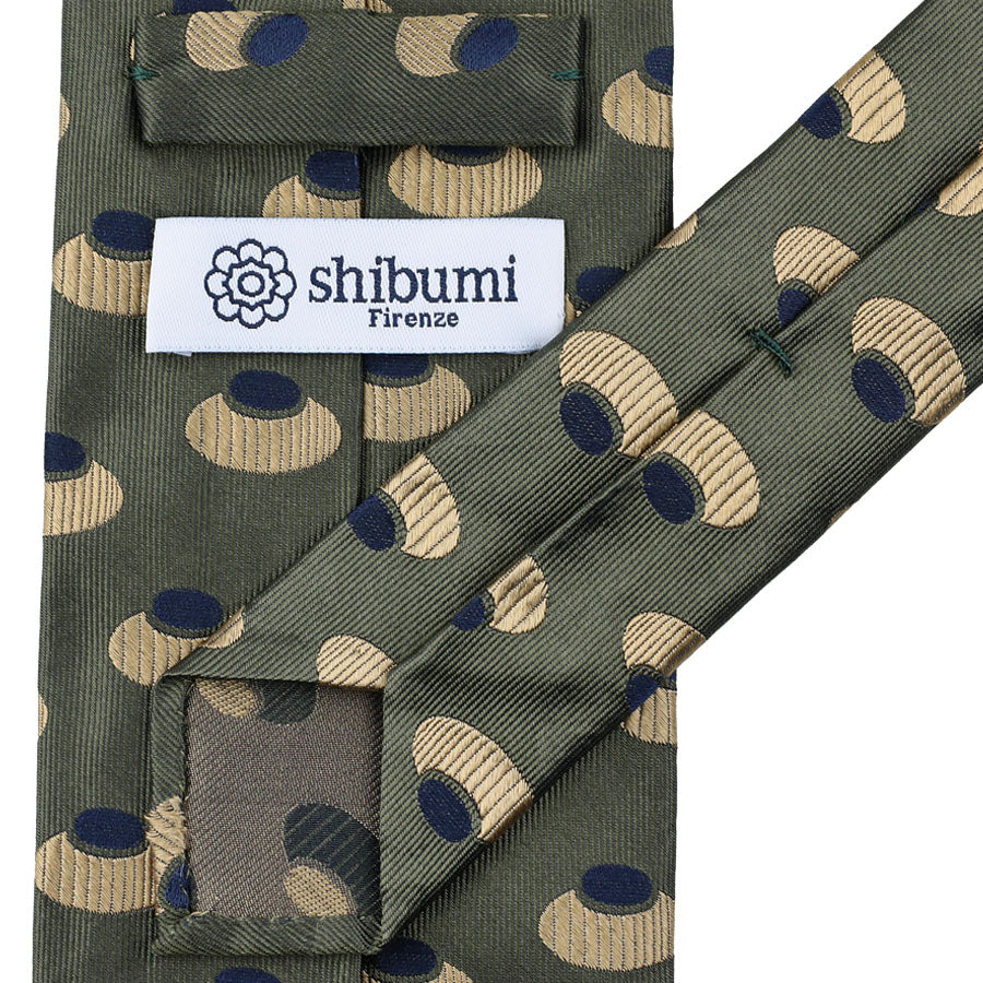 Geometrical Jacquard Silk Tie - Olive - Hand-Rolled