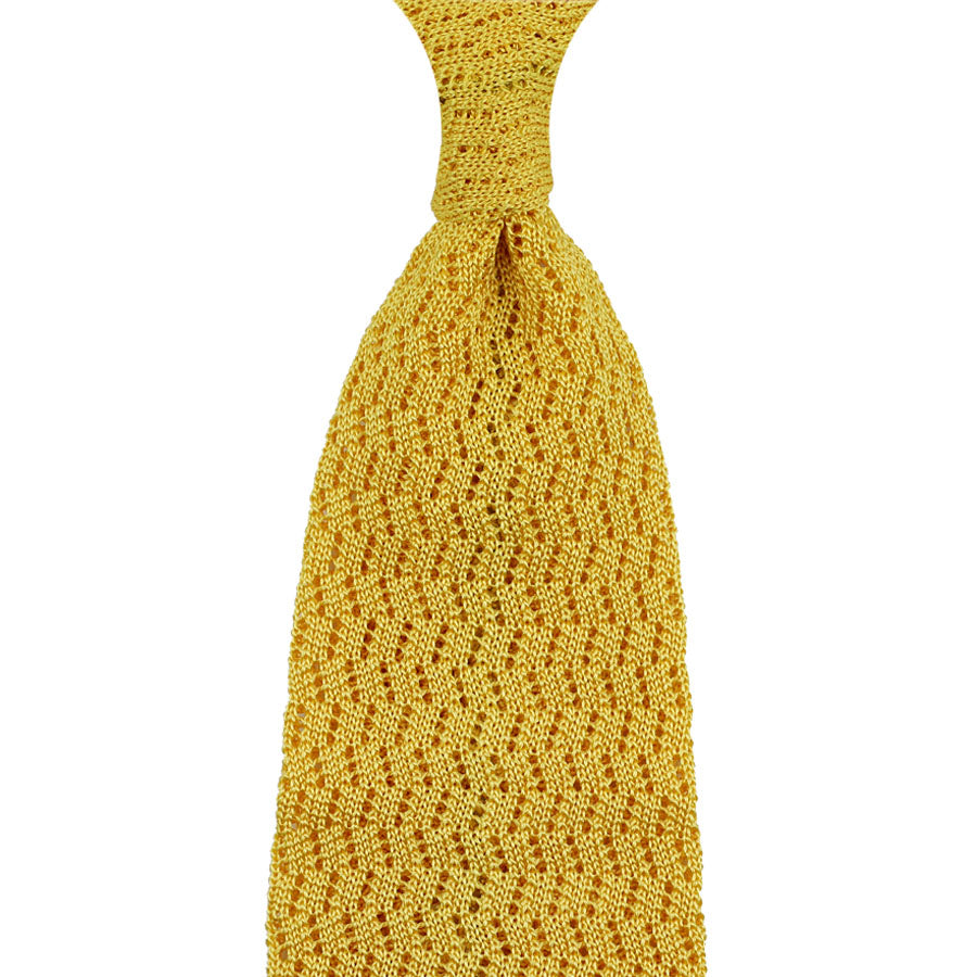 Zigzag Silk Knit Tie - Pale Yellow