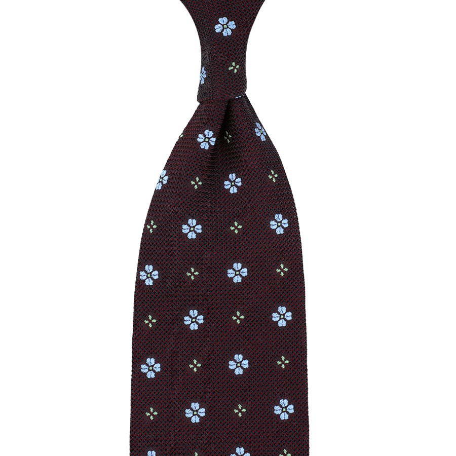 Floral Fina Grenadine Silk Tie - Wine - Hand-Rolled