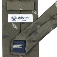 Floral Jacquard Silk Tie - Army - Hand-Rolled