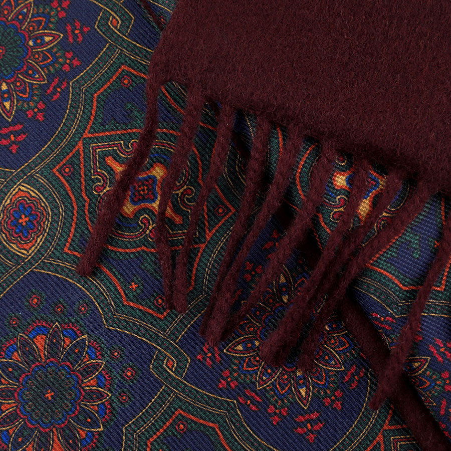 Ancient Madder Silk / Cashmere Scarf - Navy / Burgundy