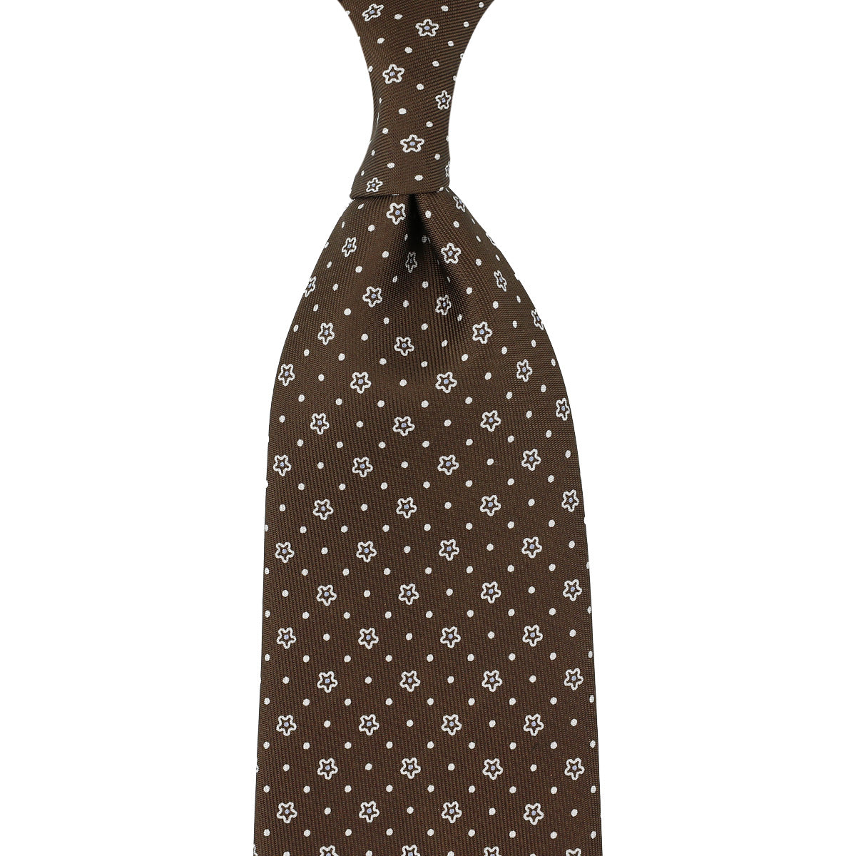 Floral Printed Silk Tie - Brown - Hand-Rolled