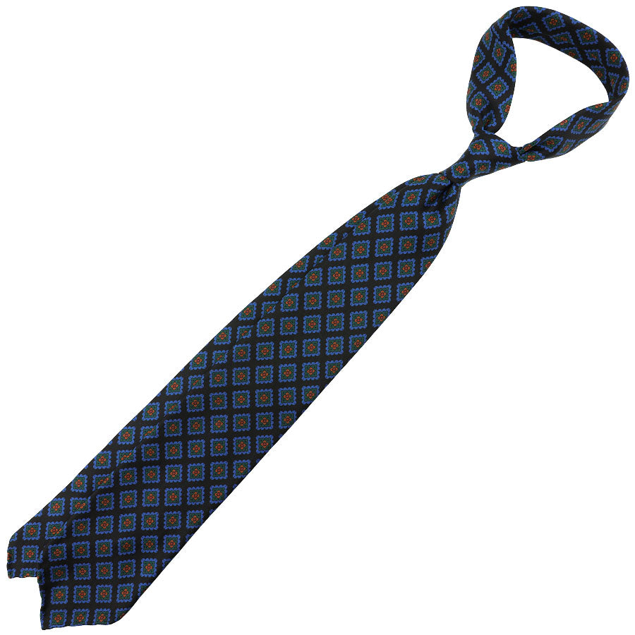 Ancient Madder Silk Tie - Black - Hand-Rolled