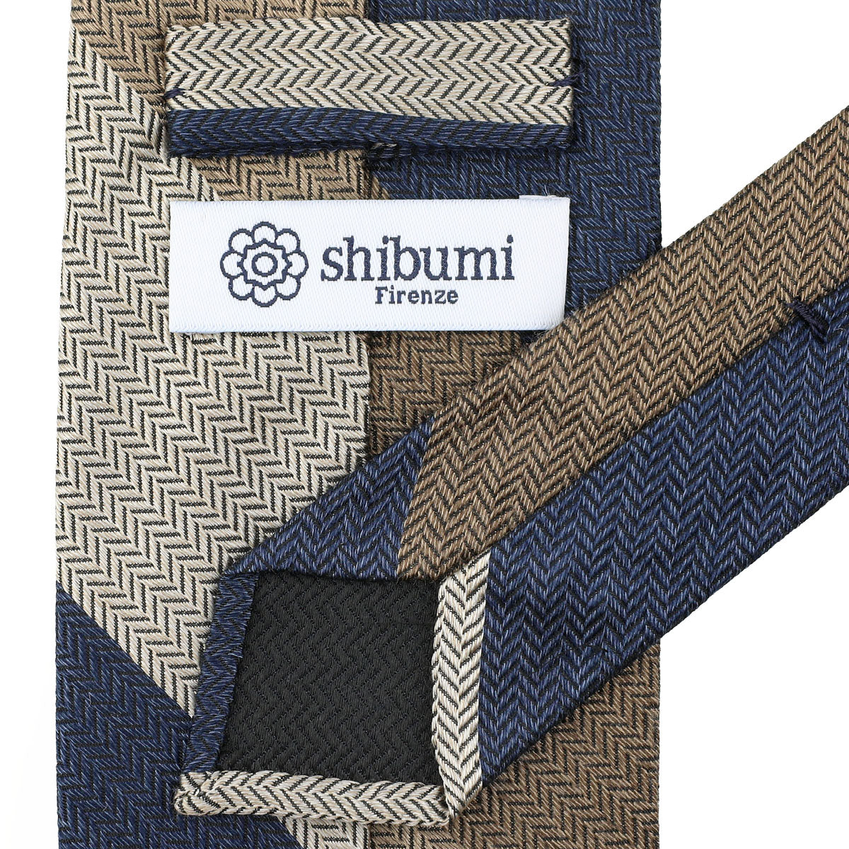 Striped Herringbone Silk Tie - Navy / Brown / Beige