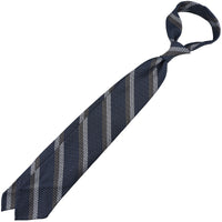 Striped Grossa Grenadine Silk Tie - Elephant / White / Taupe