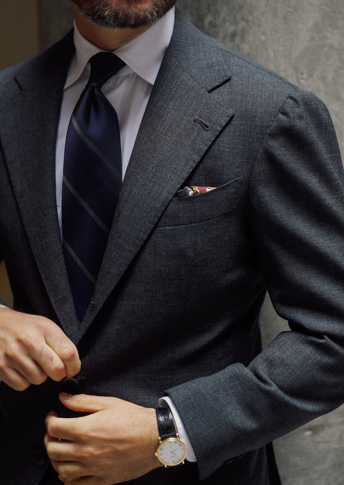 Japanese Repp Stripe Silk Tie - Midnight / Grey