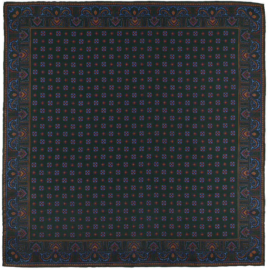 Ancient Madder Silk Pocket Square - Forest - 43x43cm