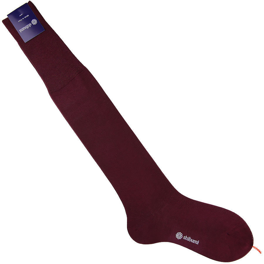 Knee Socks - Plain - Burgundy - Cotton / Silk