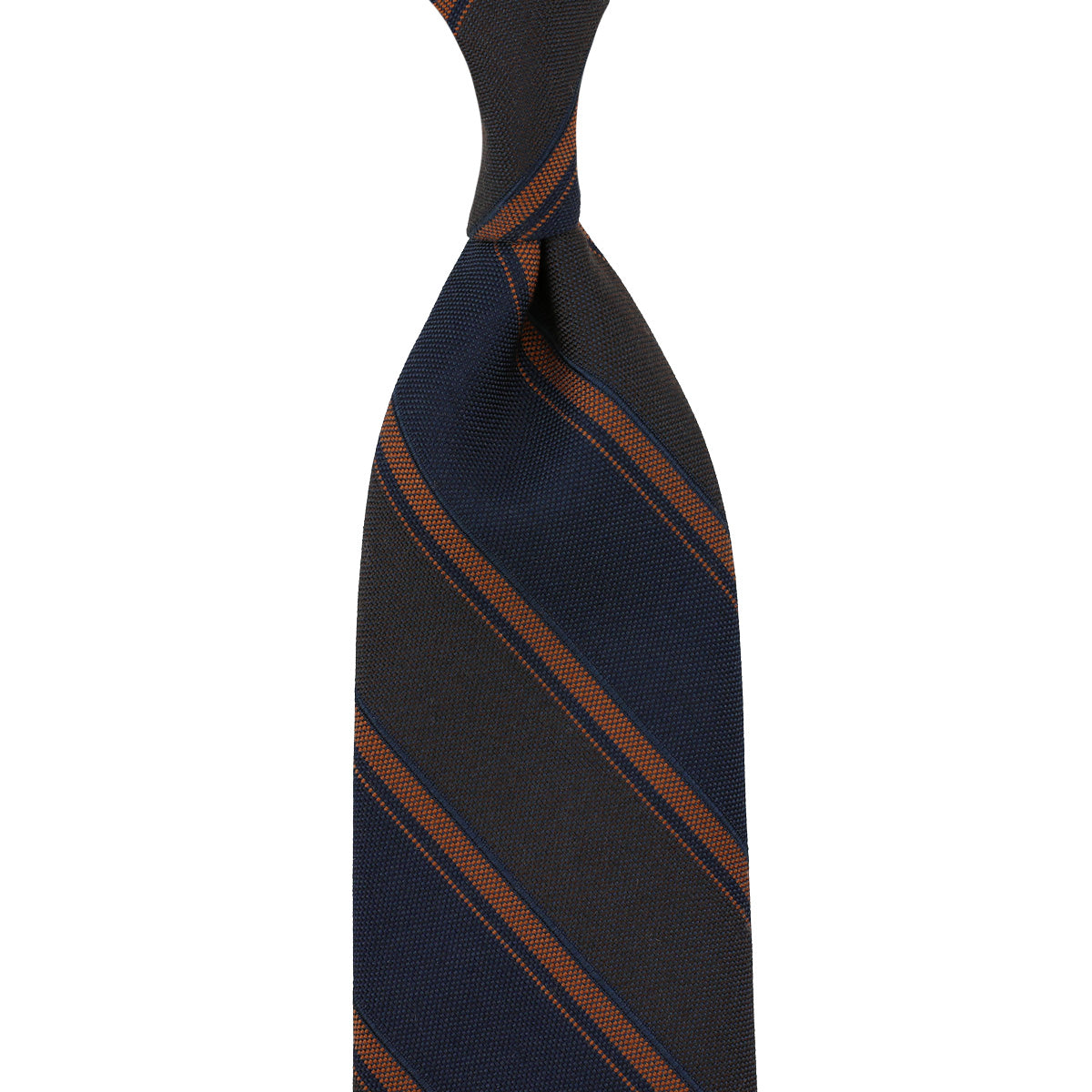 Striped Wool / Silk Tie - Navy / Brown - Hand-Rolled