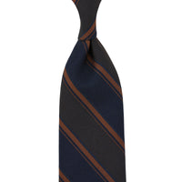 Striped Wool / Silk Tie - Navy / Brown - Hand-Rolled