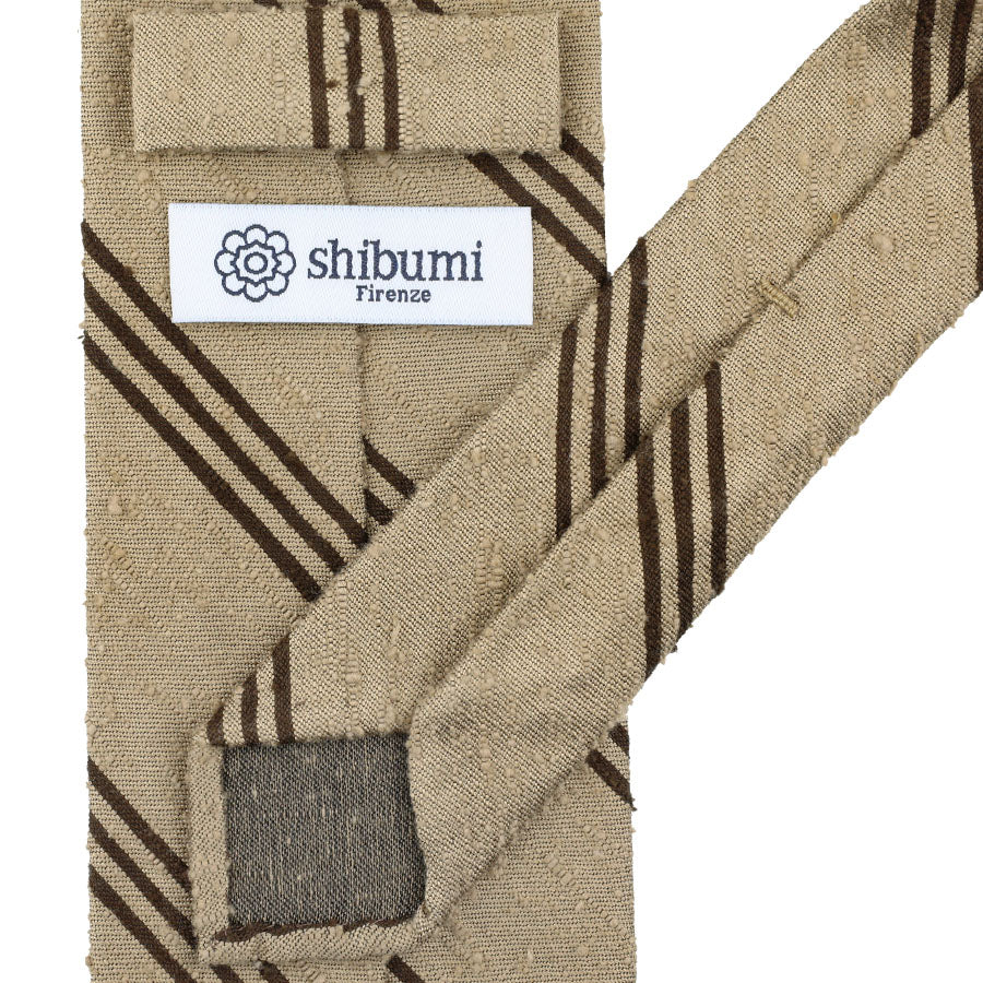 Triple Bar Shantung Silk Tie - Beige / Brown - Hand-Rolled