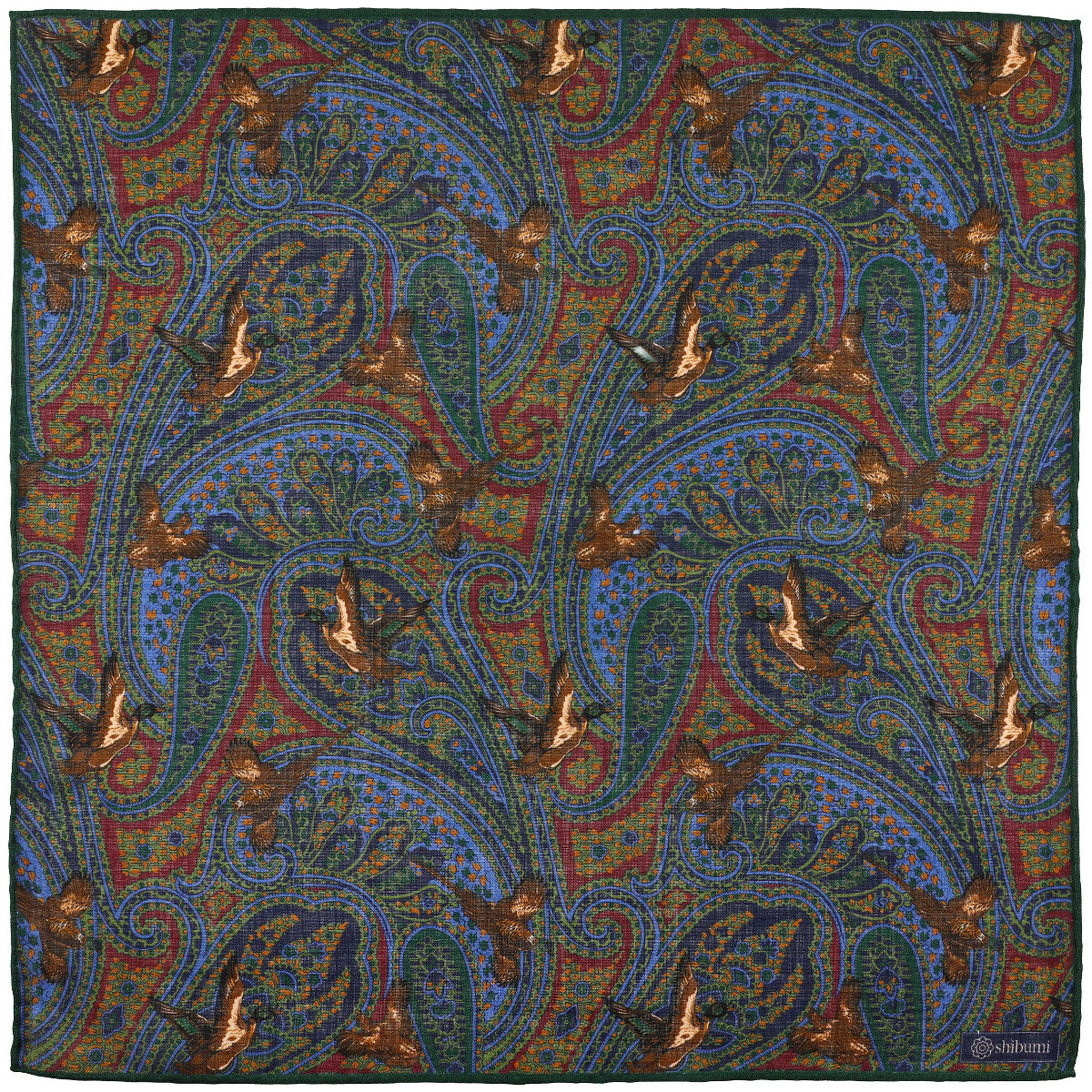 Paisley Motif Wool / Silk Pocket Square - Forest - 40x40cm
