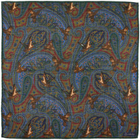 Paisley Motif Wool / Silk Pocket Square - Forest - 40x40cm