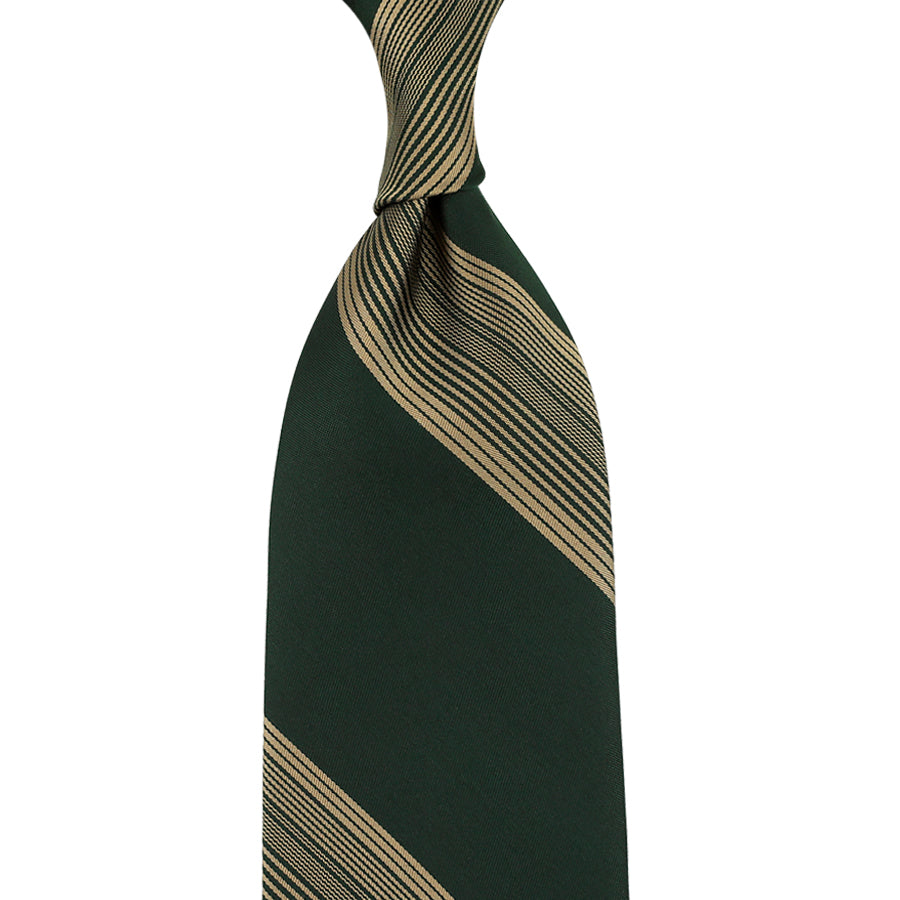 Japanese Repp Stripe Silk Tie - Forest / Beige