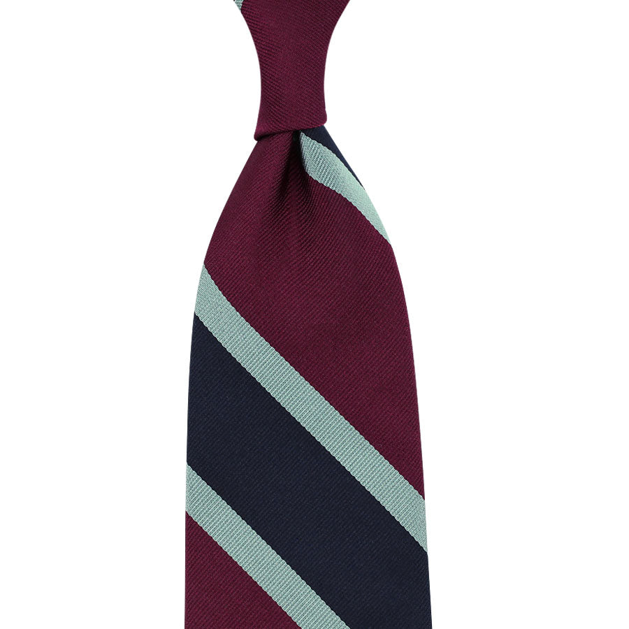 Repp Stripe Silk Tie - Wine / Navy - Hand-Rolled