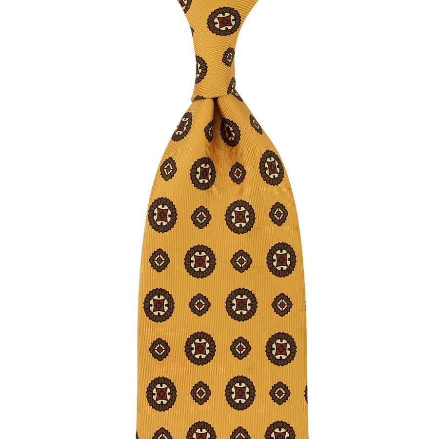 Floral Printed Silk Tie - Honey - Hand-Rolled