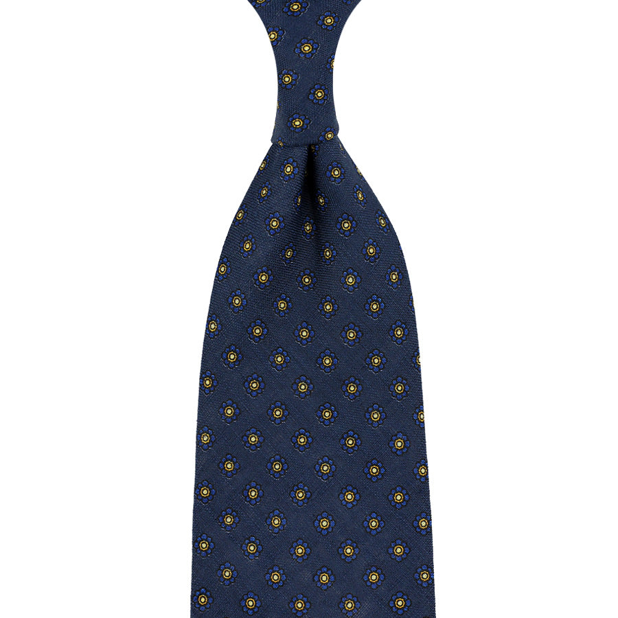 Shibumi-Flower Printed Linen Tie - Navy - Hand-Rolled