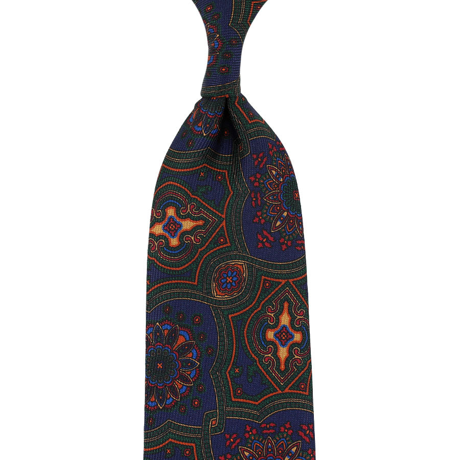 40oz Ancient Madder Silk Tie - Navy - Hand-Rolled