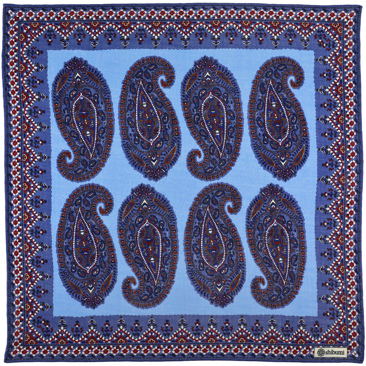Paisley Motif Wool / Silk Pocket Square - Sky - 40x40cm