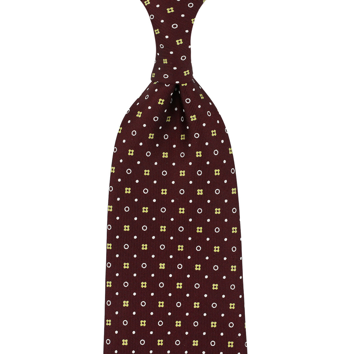 Floral Printed Silk Tie - Burgundy - Hand-Rolled