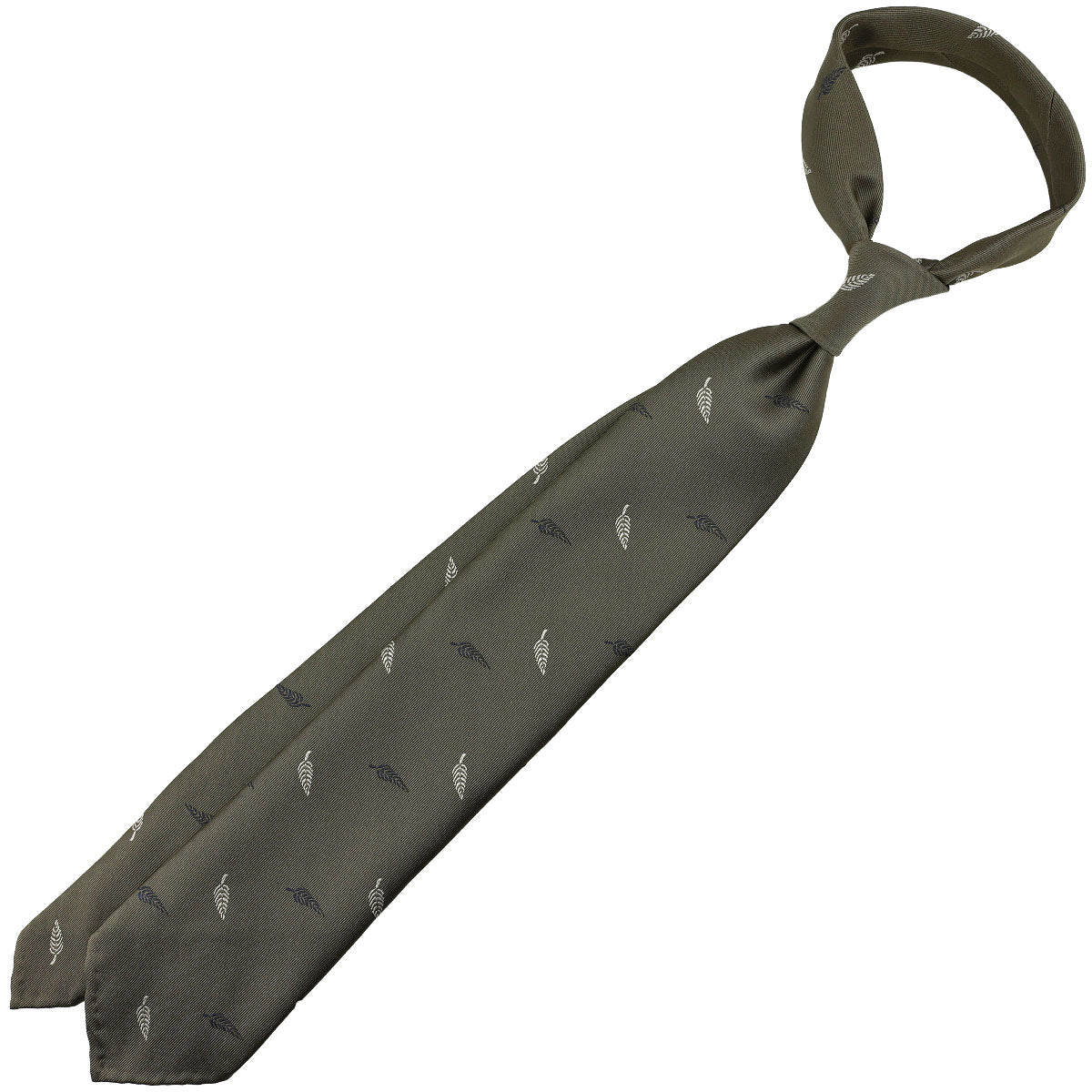 Floral Jacquard Silk Tie - Army - Hand-Rolled