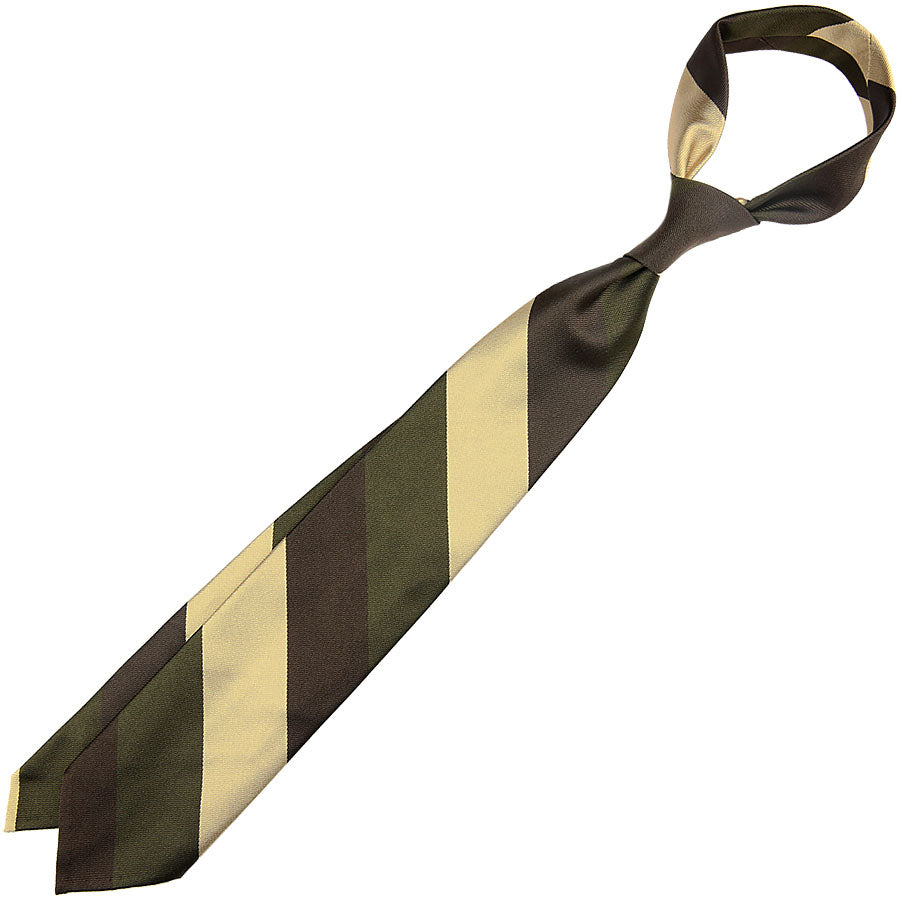 Triple Block Stripe Silk Tie - Brown / Olive / Beige - Handrolled