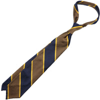 Block Stripe Super Repp Silk Tie - Navy / Brown - Hand-Rolled