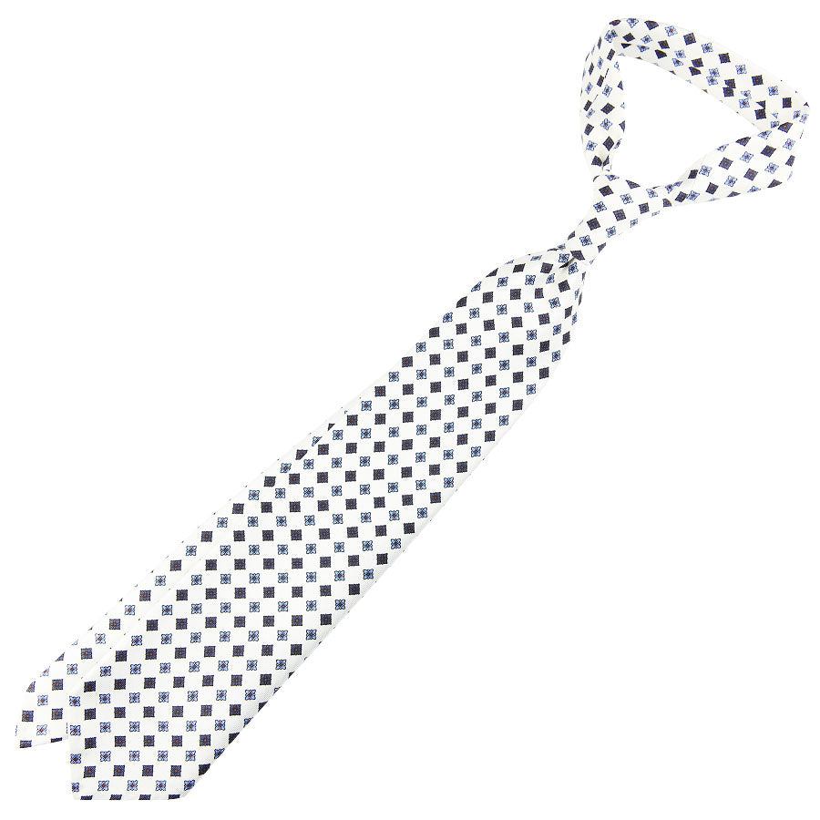 Floral Printed Silk Tie - White - Hand-Rolled