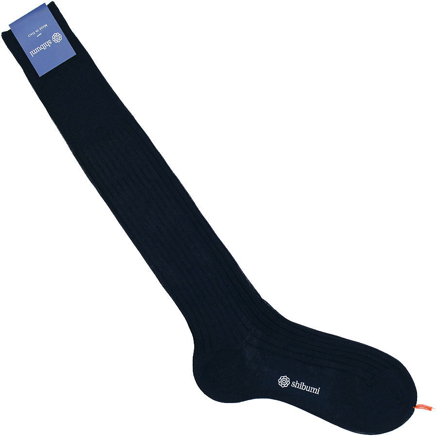 Knee Socks - Ribbed - Navy - Wool