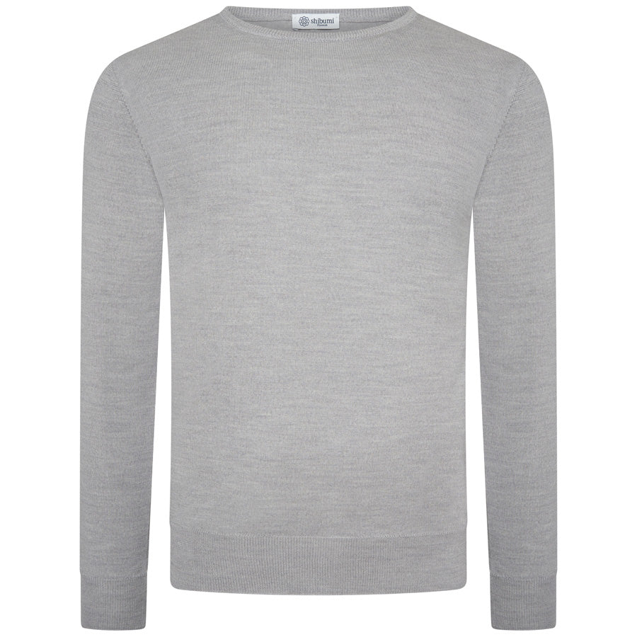 Merino Wool Crew Neck Sweater - Light Grey