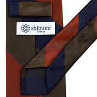 Japanese Repp Stripe Silk Tie - Navy / Rust / Brown