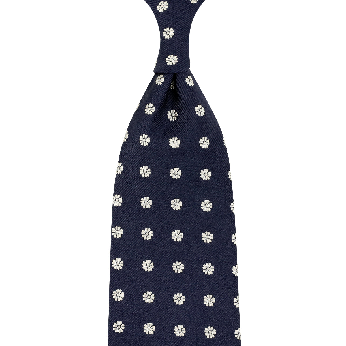 Floral Jacquard Silk Tie - Navy - Hand-Rolled