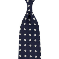 Floral Jacquard Silk Tie - Navy - Hand-Rolled