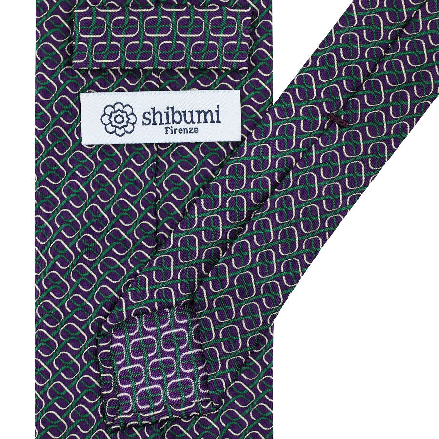 Vintage Printed Silk Tie - Eggplant - Hand-Rolled