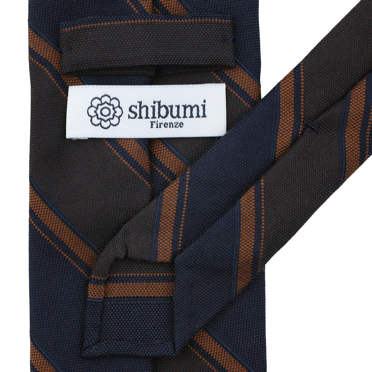 Striped Wool / Silk Tie - Navy / Brown - Hand-Rolled