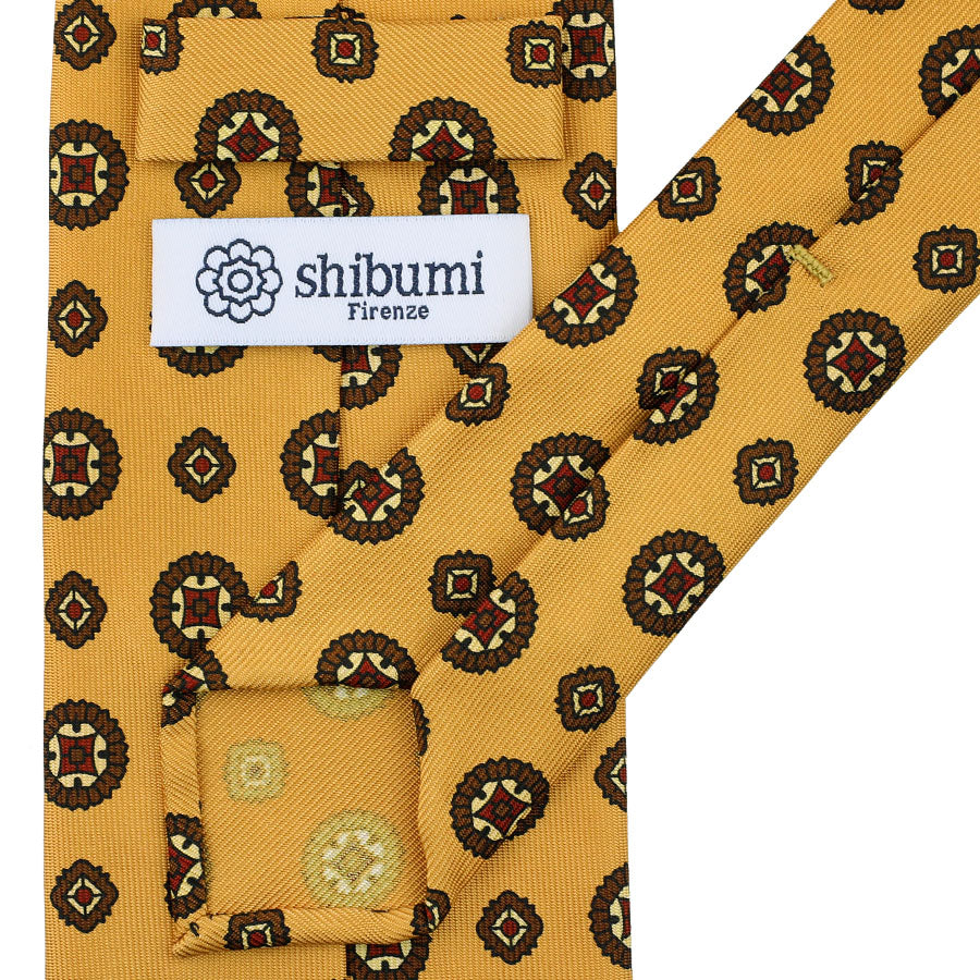 Floral Printed Silk Tie - Honey - Hand-Rolled