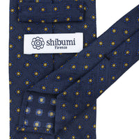 Shibumi-Flower Printed Linen Tie - Navy - Hand-Rolled