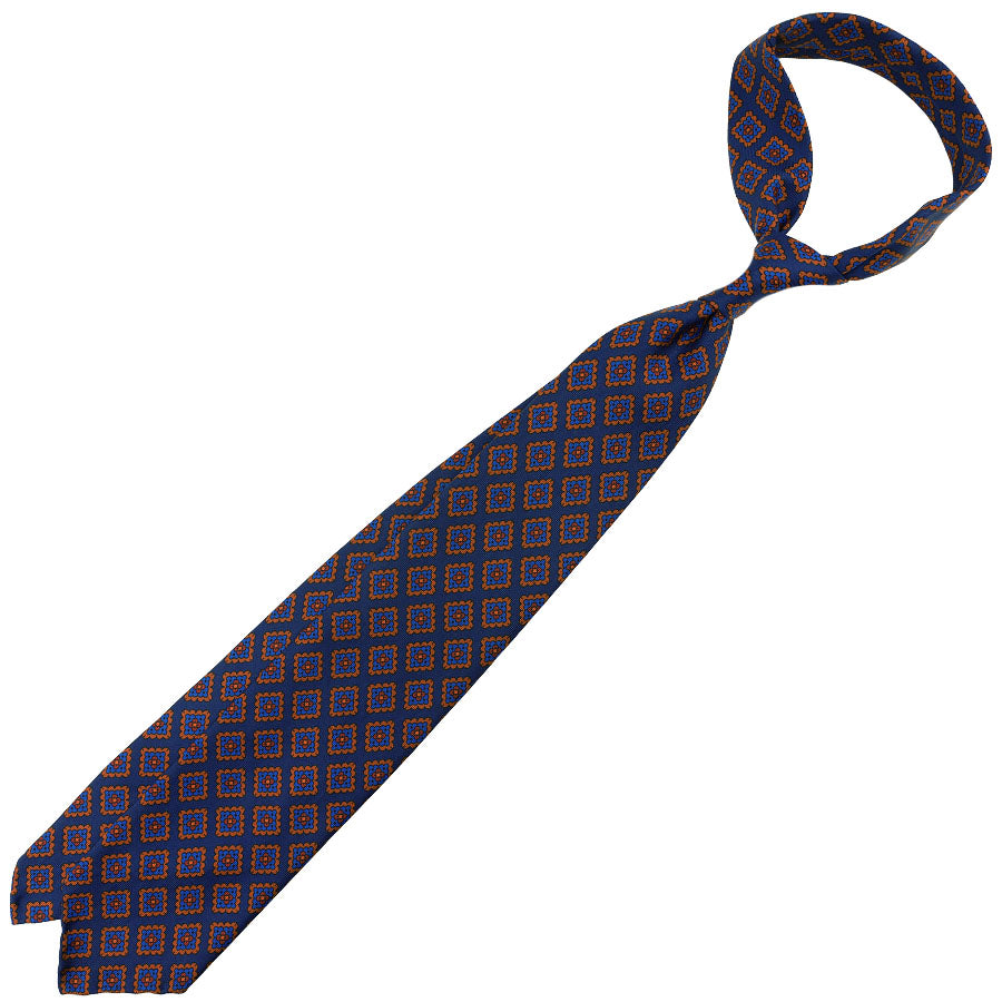 Ancient Madder Silk Tie - Navy - Hand-Rolled