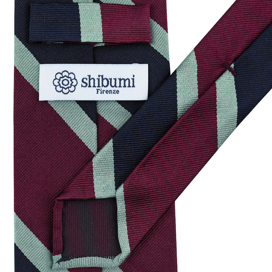 Repp Stripe Silk Tie - Wine / Navy - Hand-Rolled